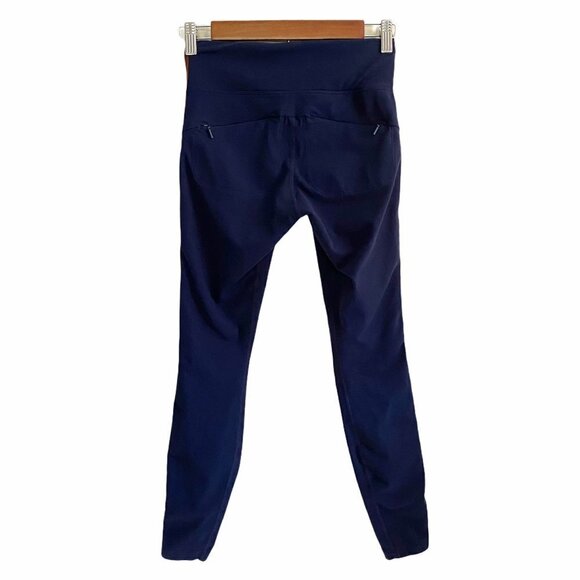 Athleta Women's Navy Track Tux Tight Brown Stripe Active Leggings Size XS Petite - Picture 10 of 10